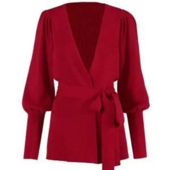 Cabi Moulin Rouge Cabaret Red Chic Ribbed Balloon Sleeve Cardigan L - Picture 3 of 10